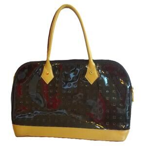 Arcadia Bugatti Classic Satchel Patent Leather Handbag Brown Natural